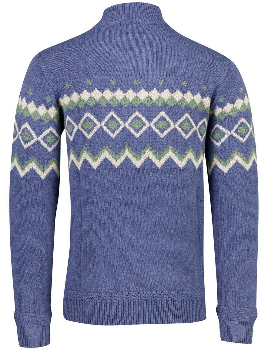 New Zealand trui blauw geprint met knopen