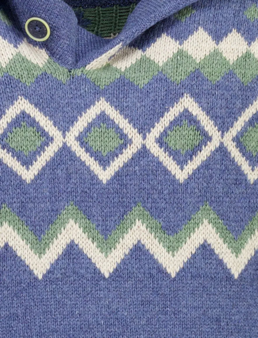 New Zealand trui blauw geprint met knopen