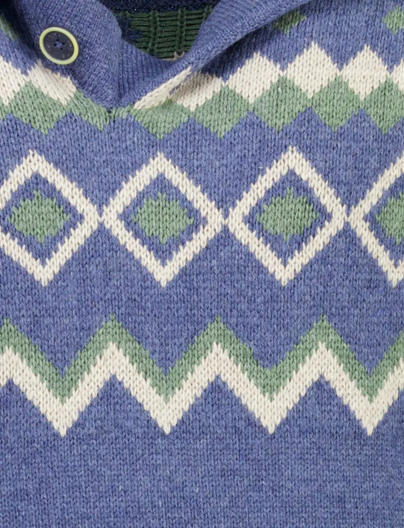 Trui New Zealand blauw met knopen