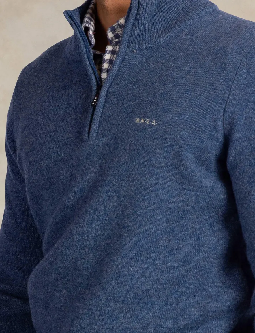 New Zealand gebreide half zip trui blauw