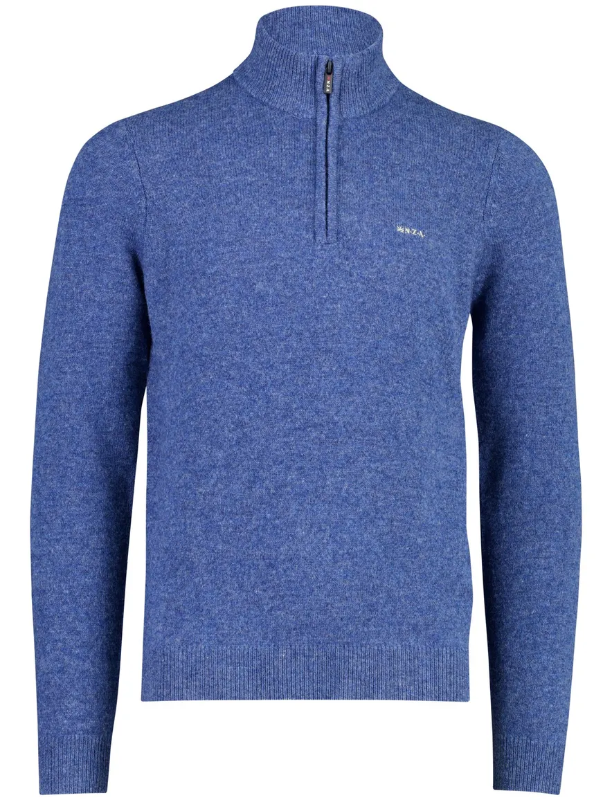 New Zealand gebreide half zip trui blauw