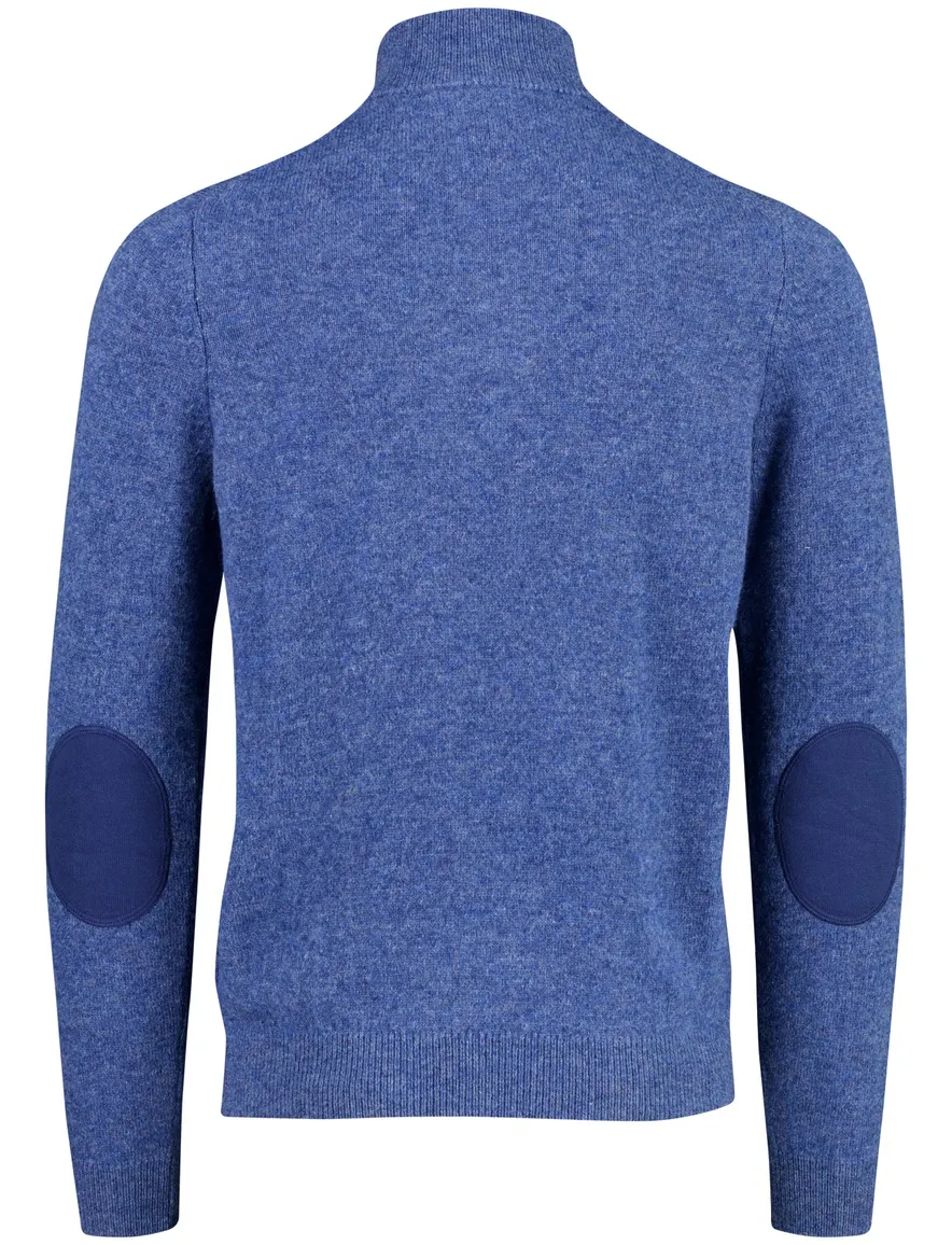 Blauwe trui New Zealand half zip gebreid
