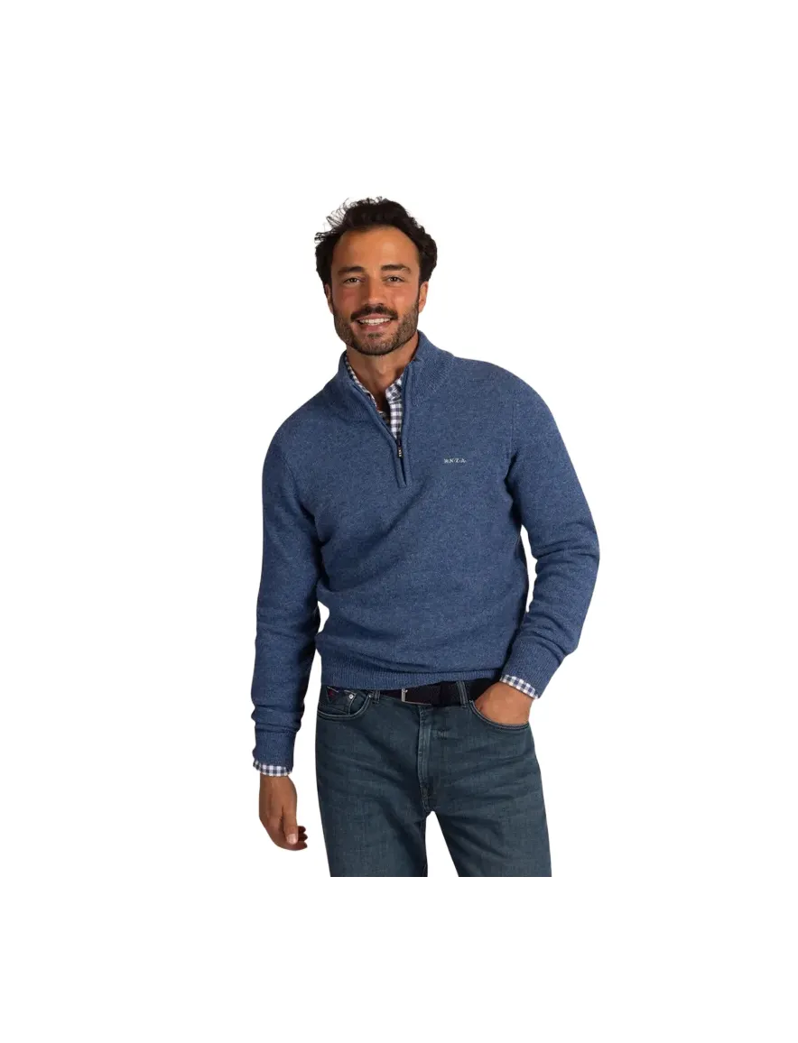 New Zealand gebreide half zip trui blauw