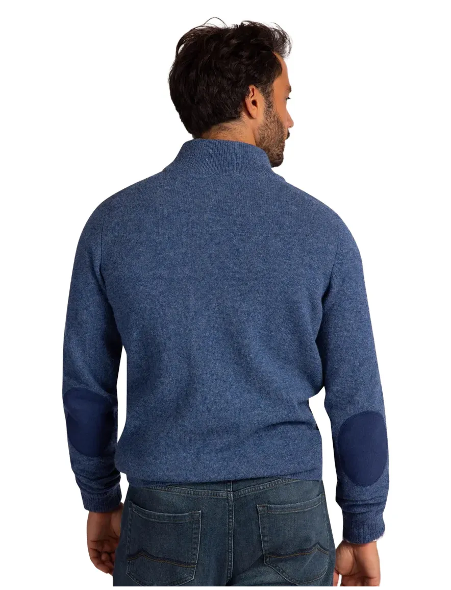 Blauwe trui New Zealand half zip gebreid