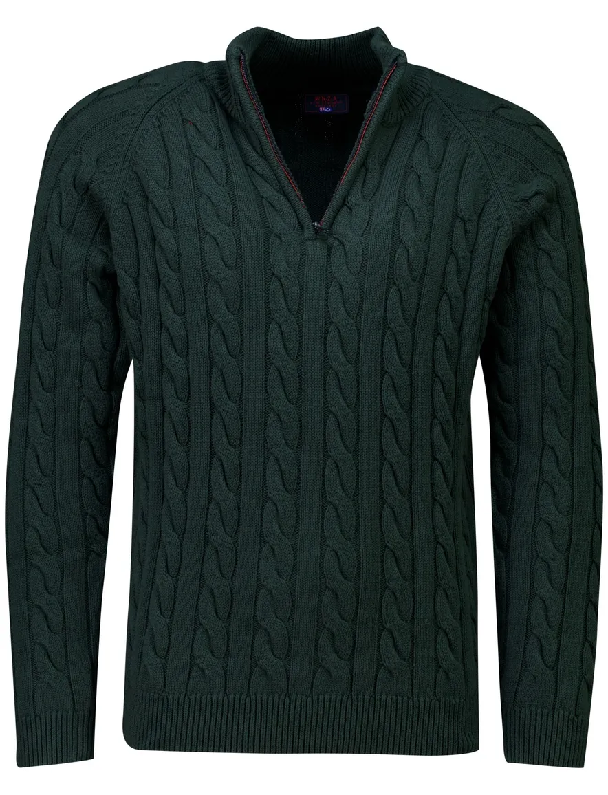 New Zealand trui half zip donkergroen grof gebreid