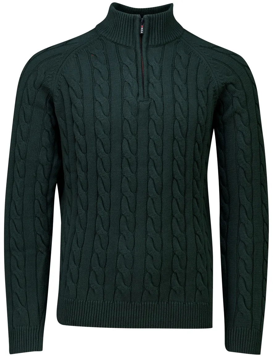 New Zealand trui half zip donkergroen grof gebreid