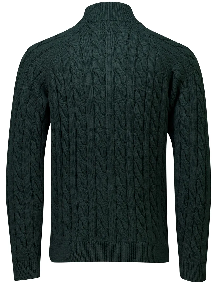 New Zealand trui half zip donkergroen grof gebreid