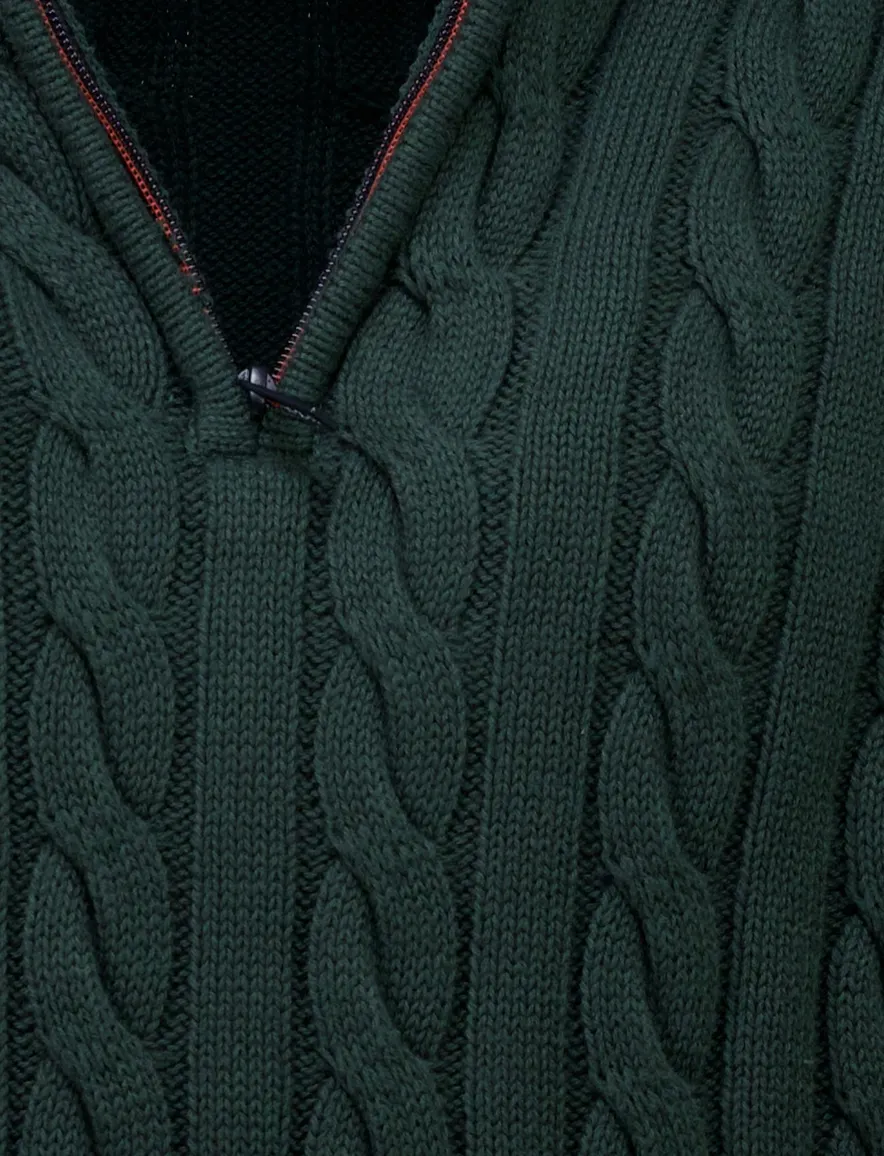New Zealand trui half zip donkergroen grof gebreid
