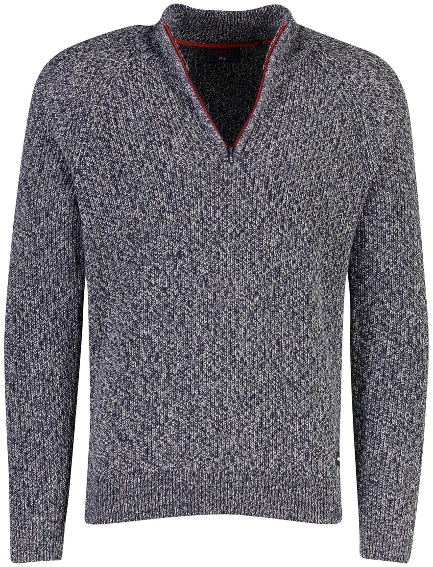 New Zealand half zip trui donkerblauw gemeleerd gebreid