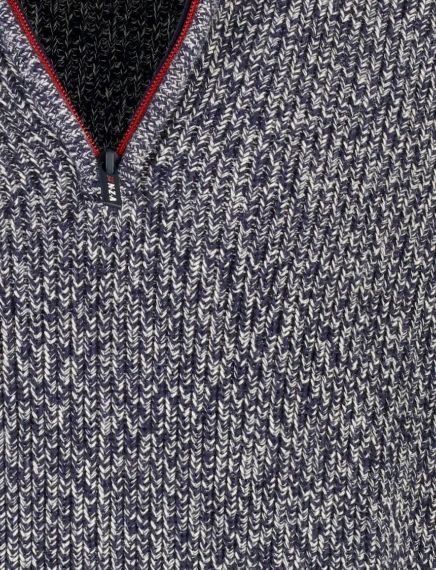 New Zealand half zip trui donkerblauw gemeleerd gebreid