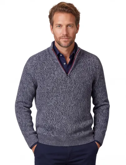 New Zealand New Zealand half zip trui donkerblauw gemeleerd gebreid