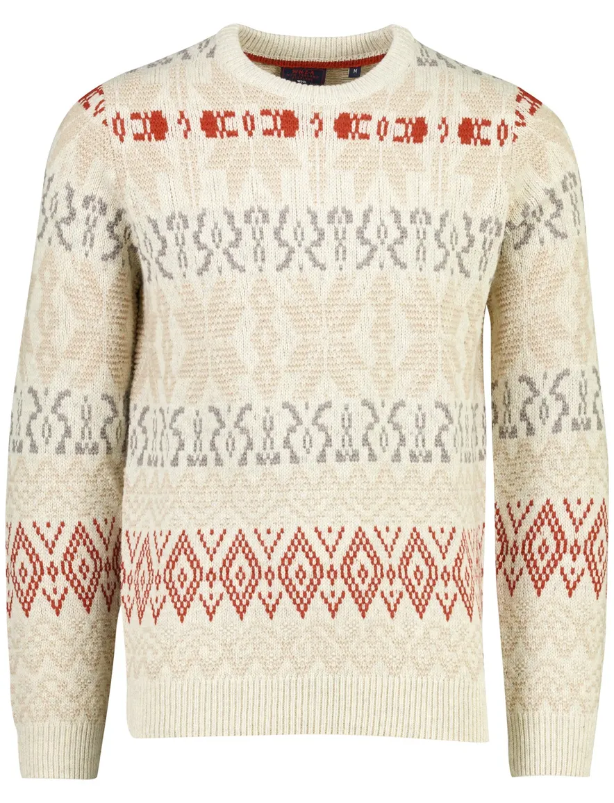 New Zealand trui beige geprint grof gebreid