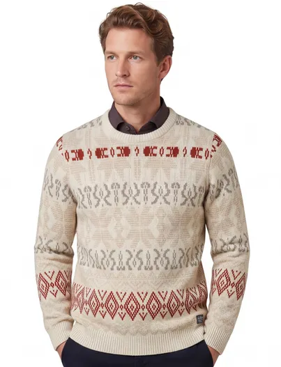 New Zealand New Zealand trui beige geprint grof gebreid