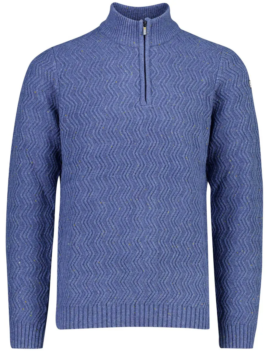 New Zealand half zip trui blauw gemeleerd grof gebreid