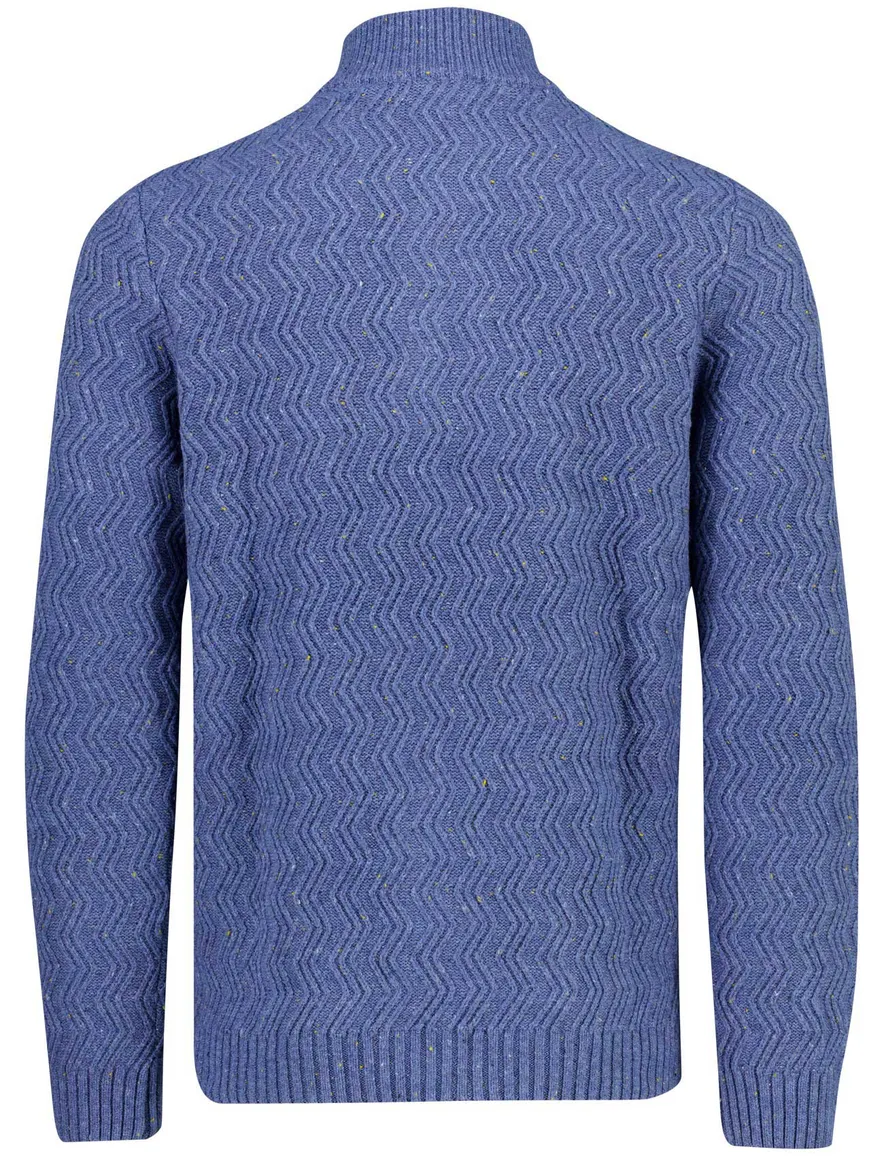 New Zealand half zip trui blauw gemeleerd grof gebreid