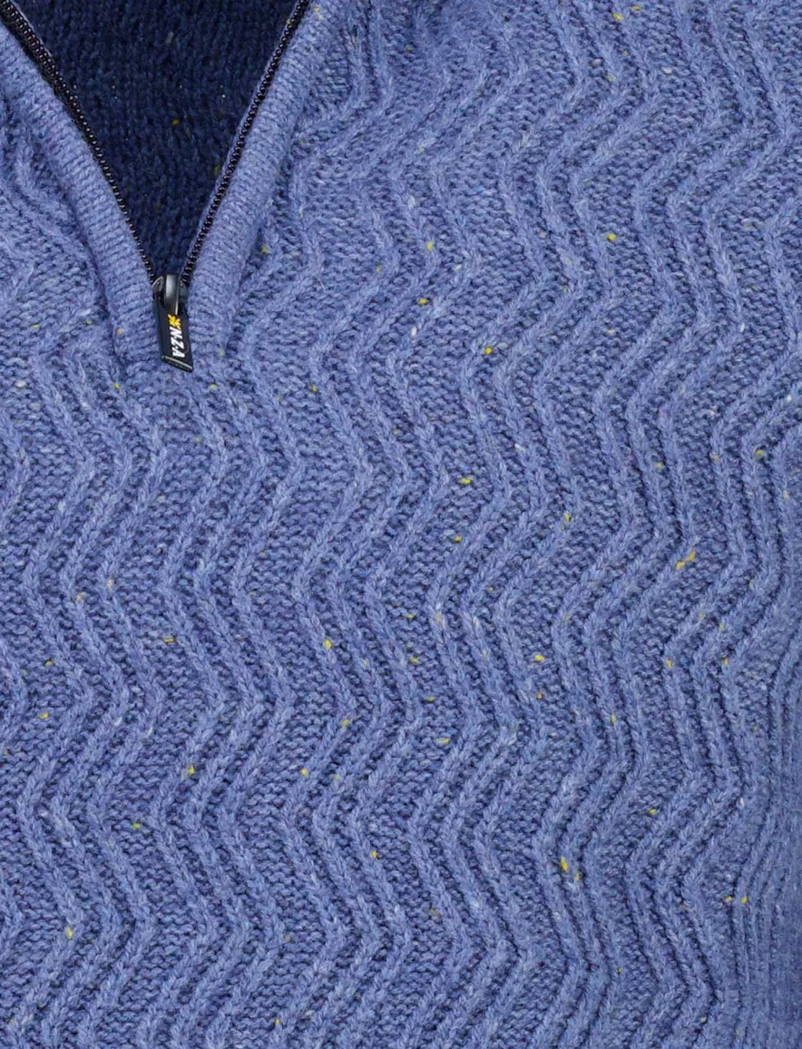 New Zealand half zip trui blauw gemeleerd grof gebreid