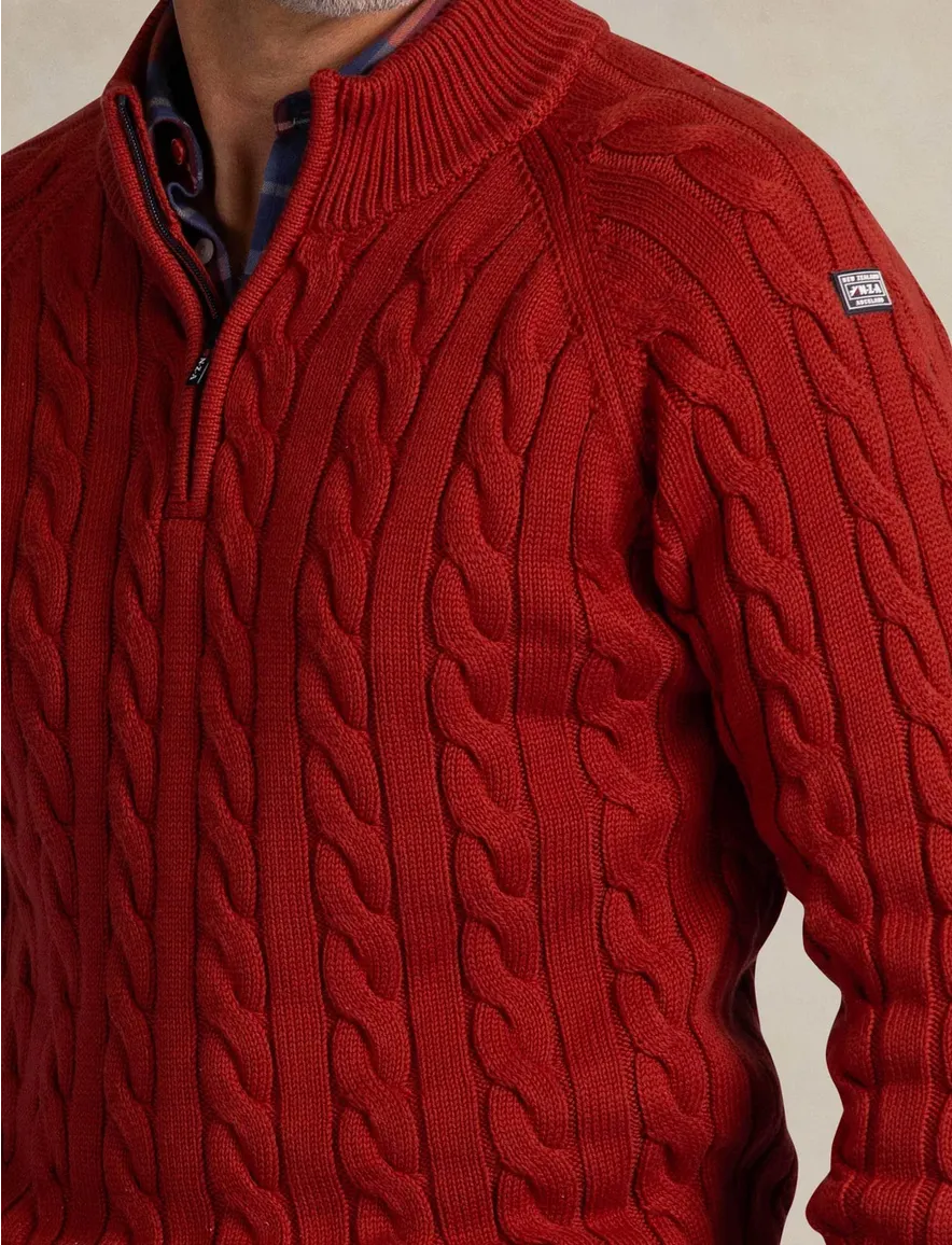New Zealand trui rood half zip grof gebreid