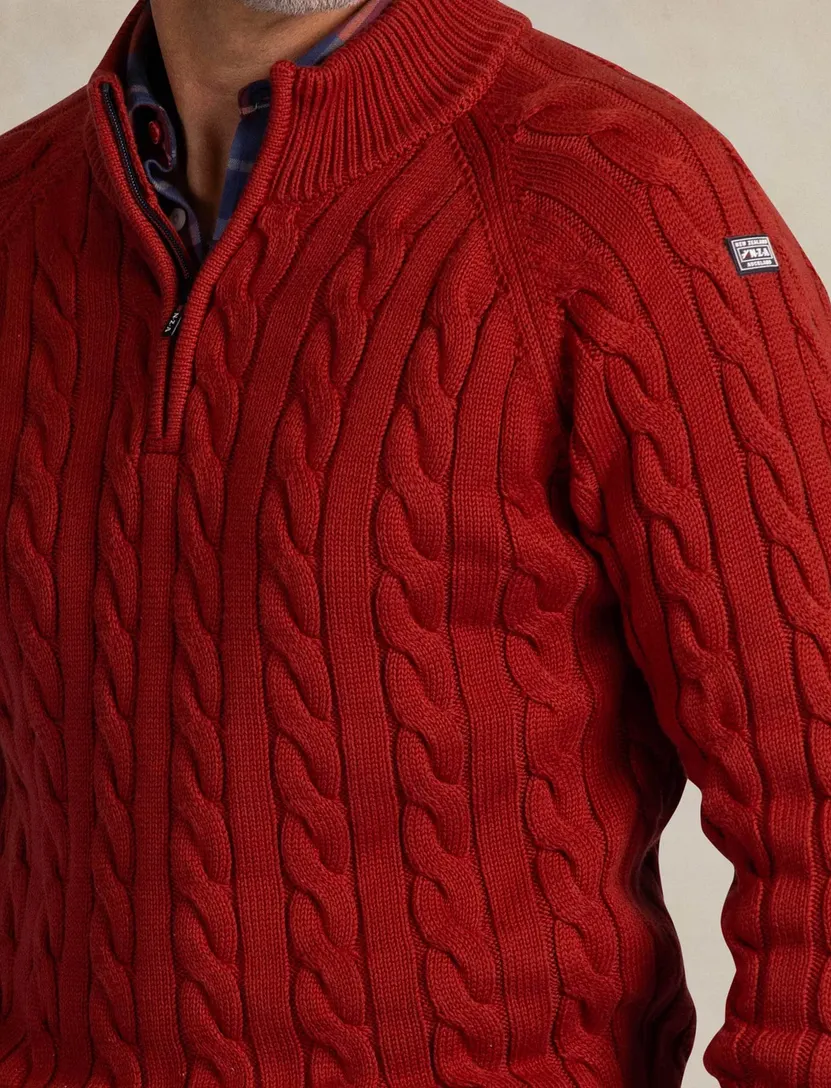 Trui New Zealand rood half zip katoen