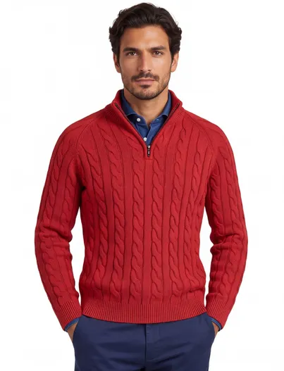 New Zealand New Zealand trui rood half zip grof gebreid