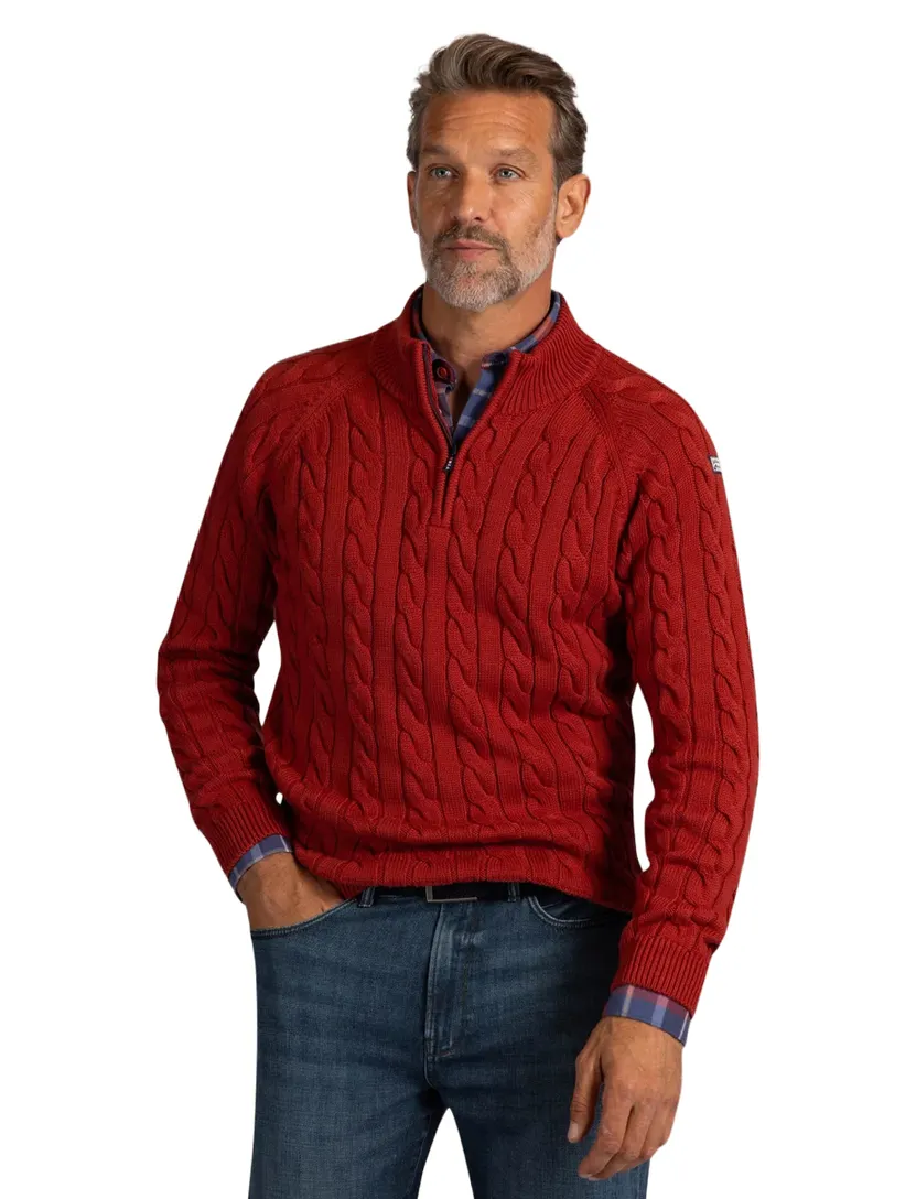 Trui New Zealand rood half zip katoen