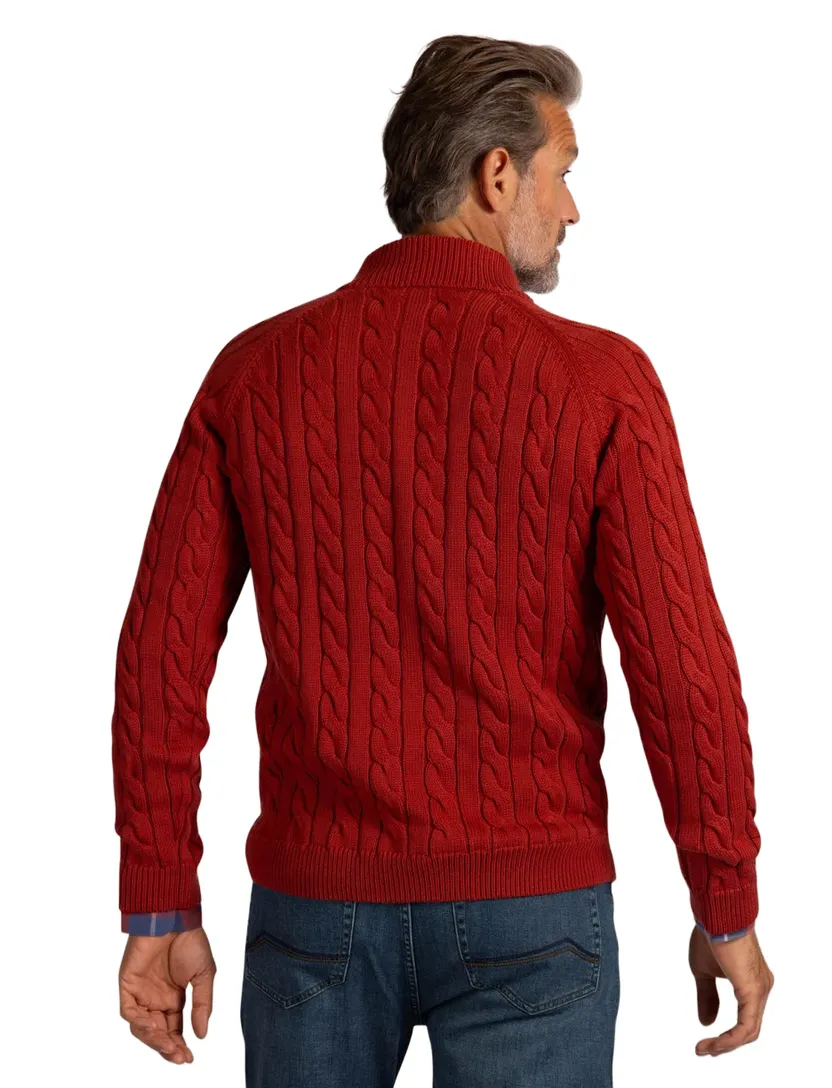 Trui New Zealand rood half zip katoen