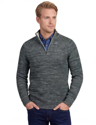 New Zealand New Zealand trui half zip donkergroen gemeleerd