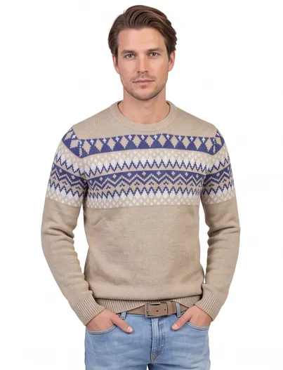 New Zealand New Zealand trui beige met geprint dessin gebreid