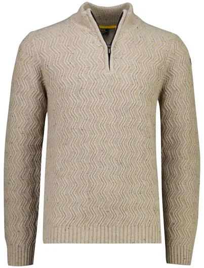 New Zealand New Zealand trui half zip beige gemeleerd grof gebreid