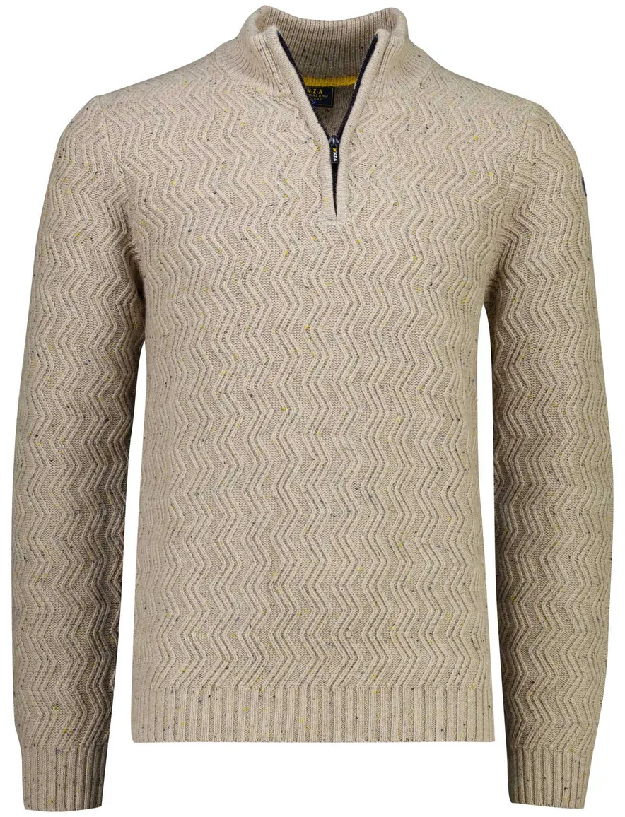 New Zealand trui half zip beige gemeleerd grof gebreid