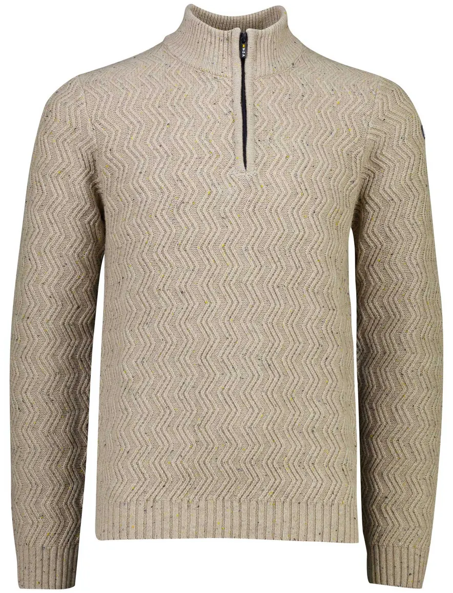 New Zealand trui half zip beige gemeleerd grof gebreid