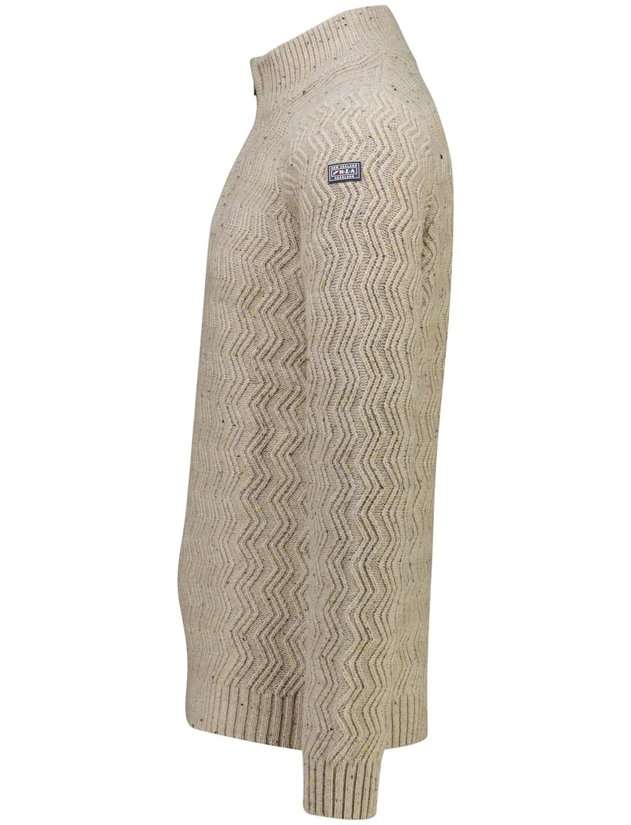 New Zealand trui half zip beige gemeleerd grof gebreid