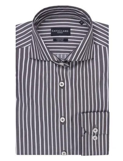Cavallaro Overhemd Cavallaro antraciet gestreept slim fit