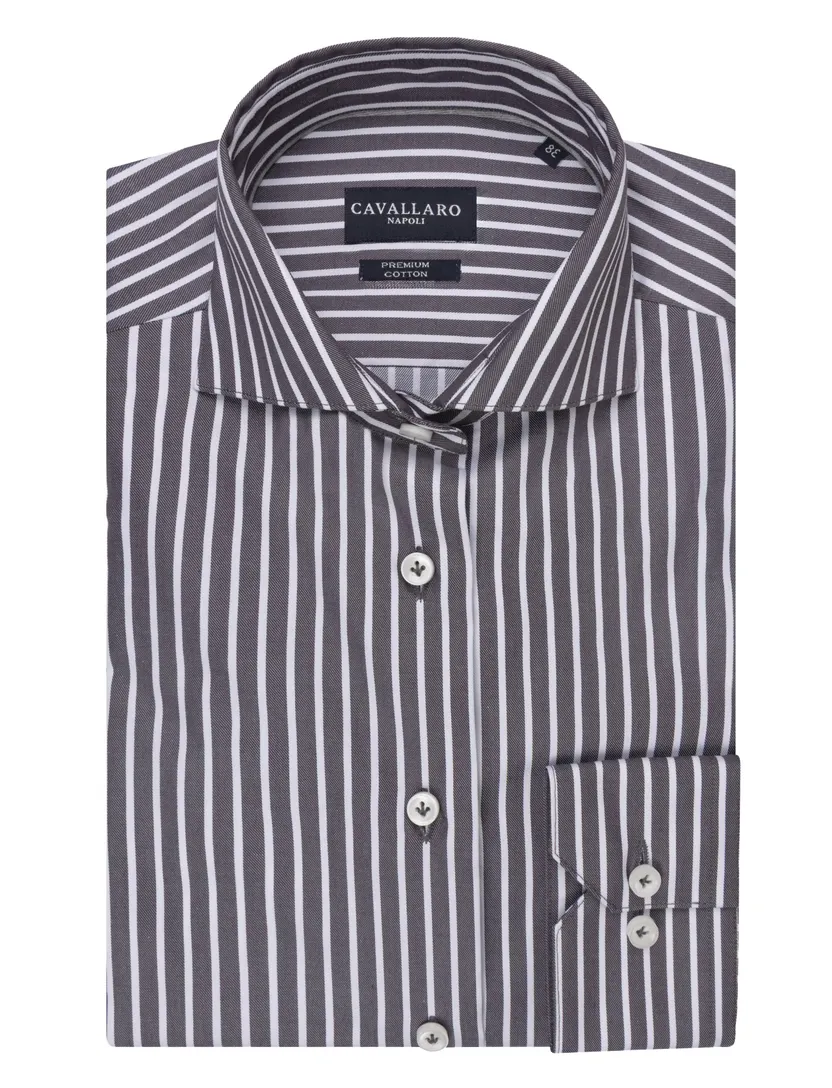Overhemd Cavallaro antraciet gestreept slim fit