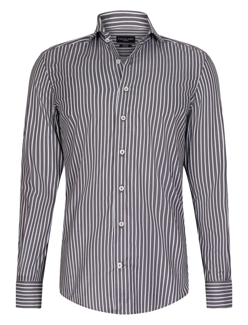 Overhemd Cavallaro antraciet gestreept slim fit