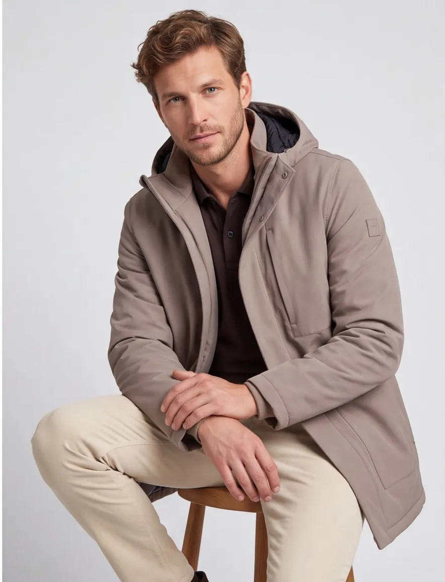 Cavallaro parka jas beige met borstzak