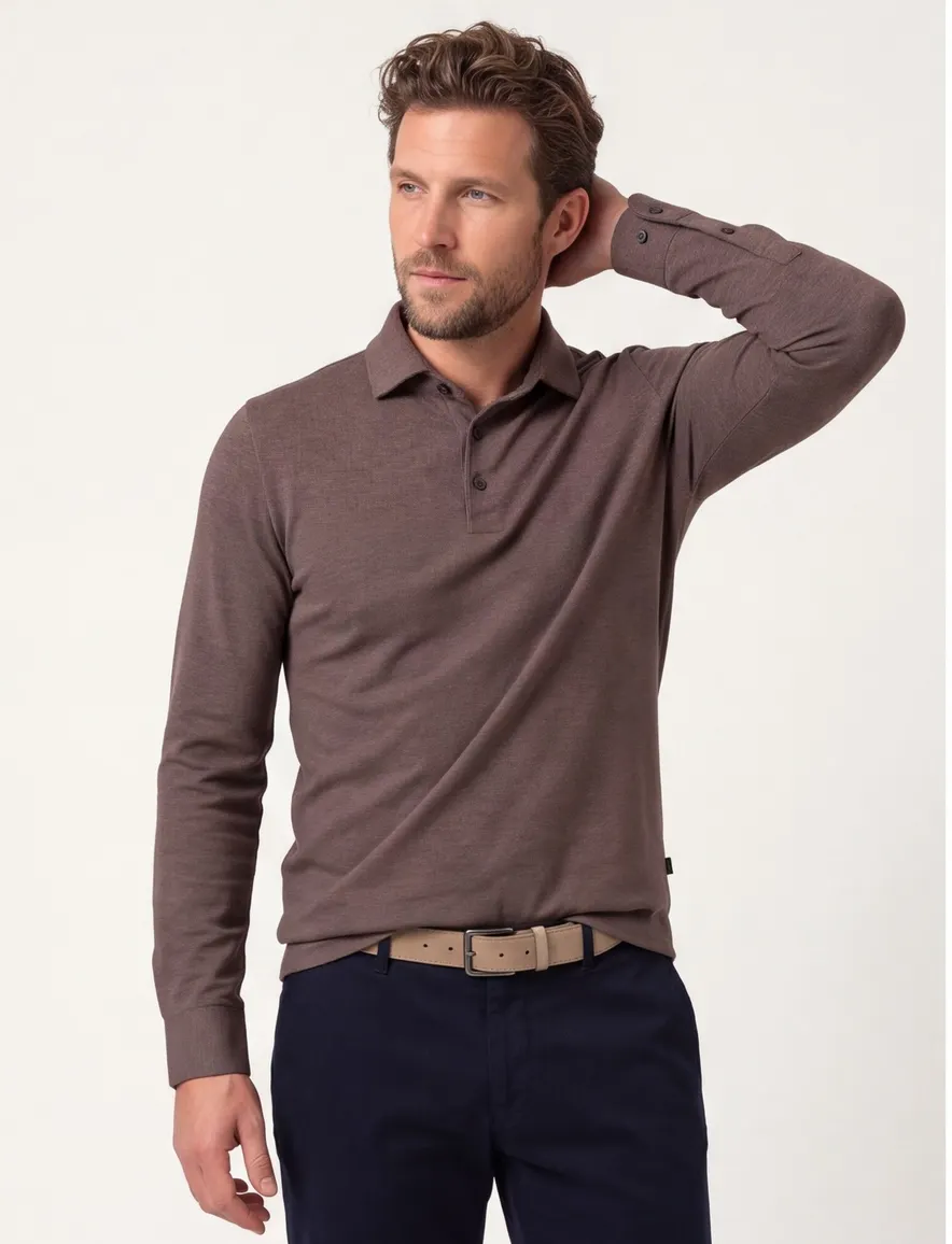 Cavallaro poloshirt bruin gemeleerd 3 knoops
