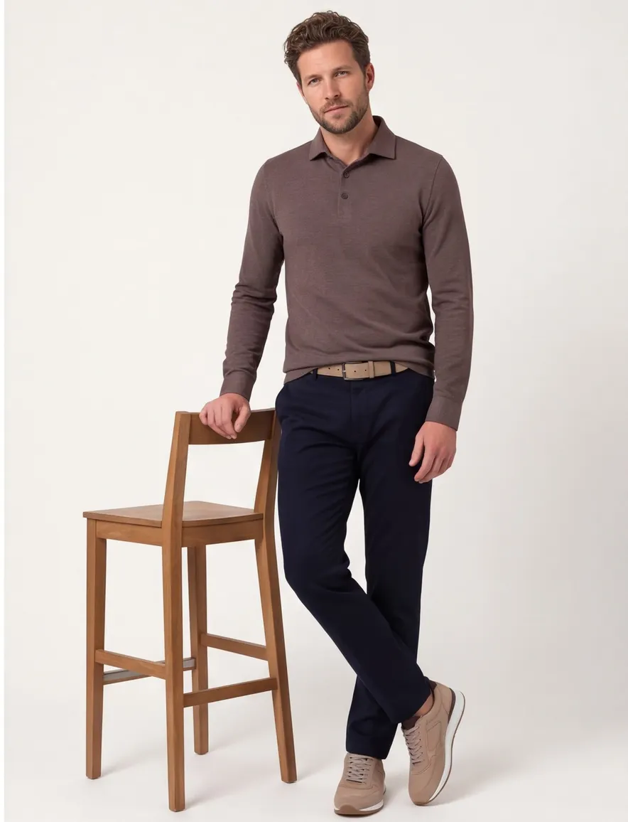 Cavallaro poloshirt bruin gemeleerd 3 knoops