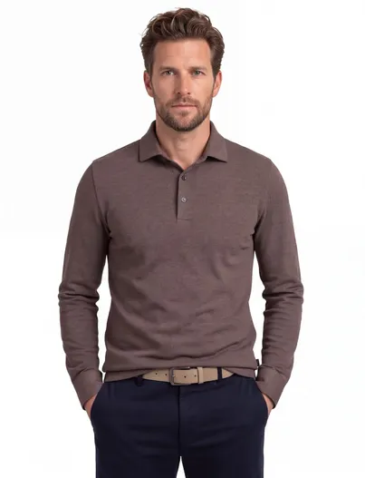 Cavallaro Cavallaro poloshirt bruin gemeleerd 3 knoops