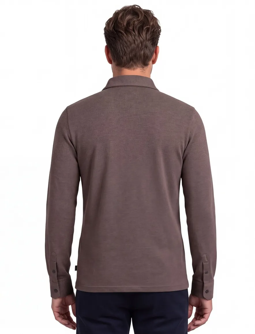 Cavallaro poloshirt bruin gemeleerd 3 knoops