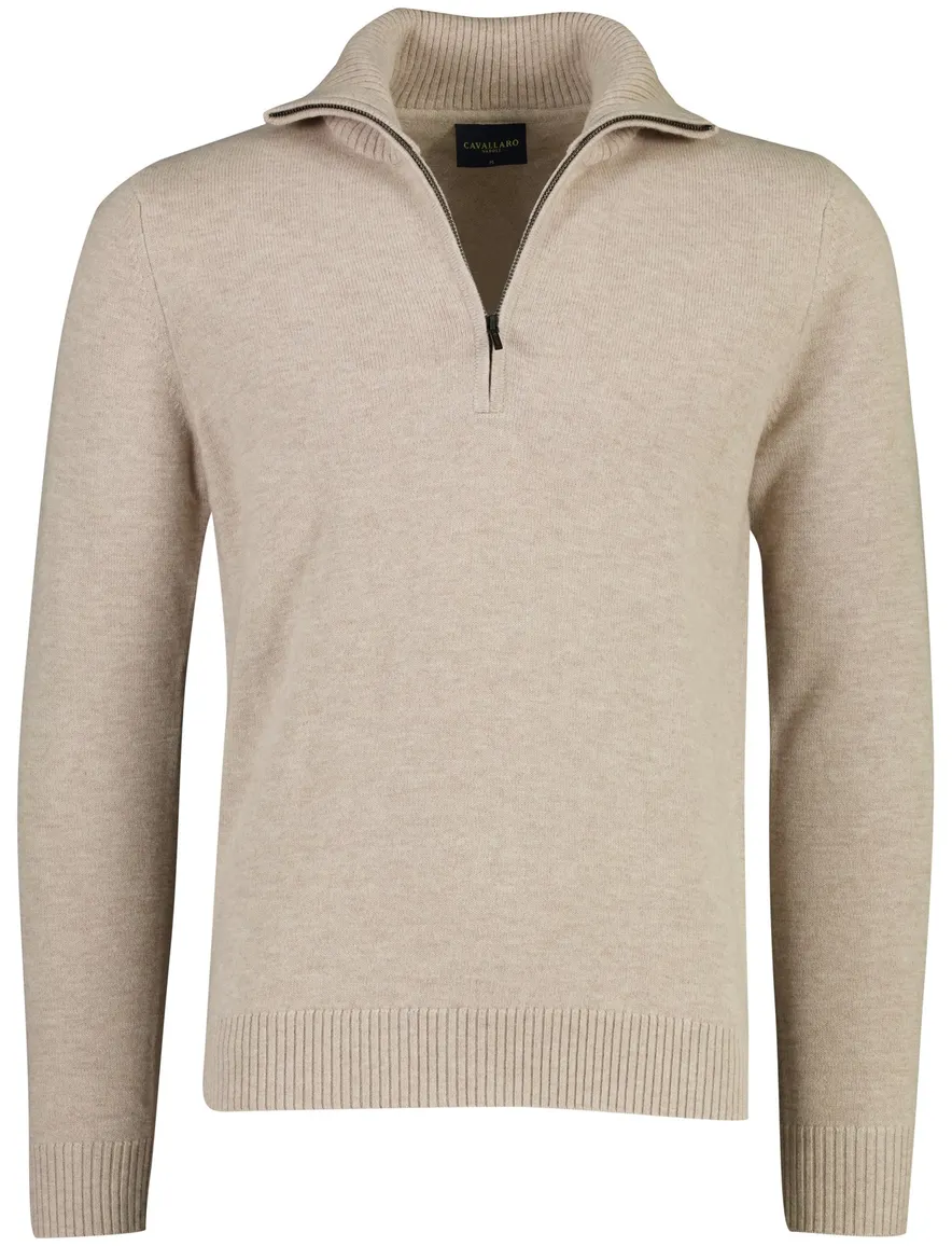 Cavallaro trui beige gebreid half zip