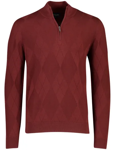 Cavallaro Cavallaro trui half zip bordeaux geruit gebreid