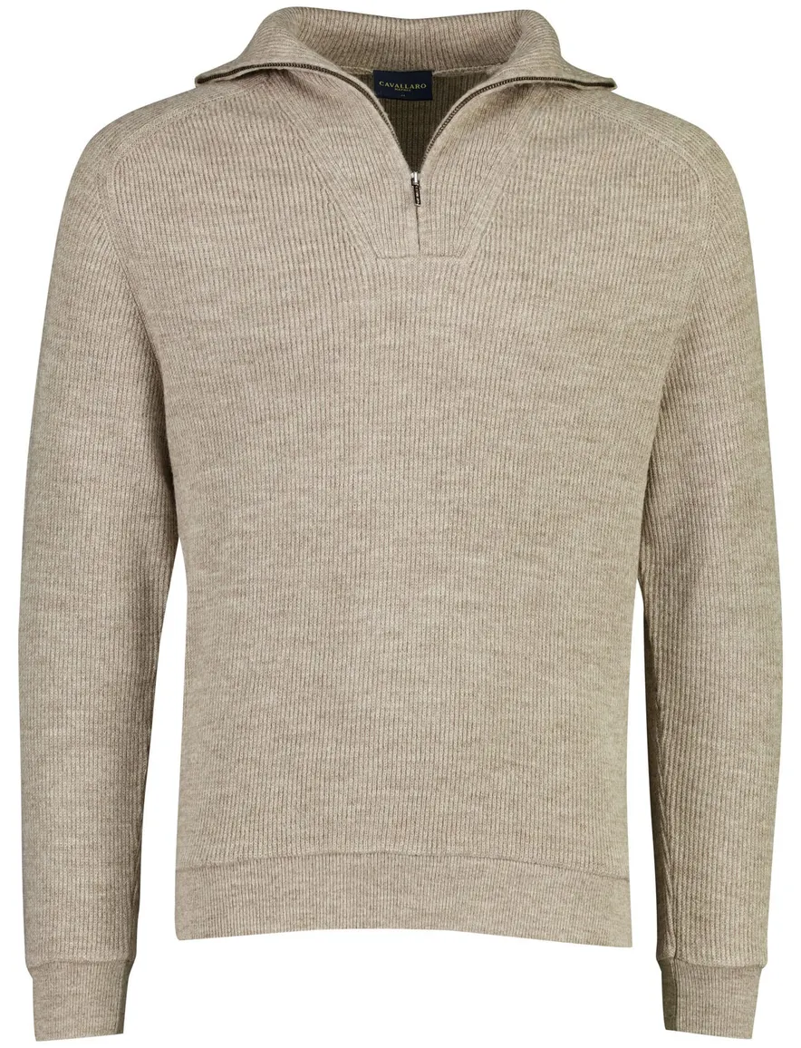 Cavallaro trui half zip beige gebreid