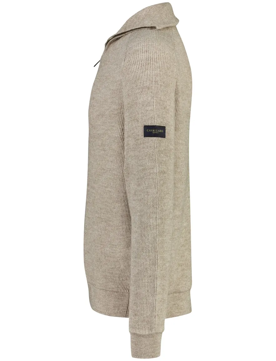 Cavallaro trui half zip beige gebreid