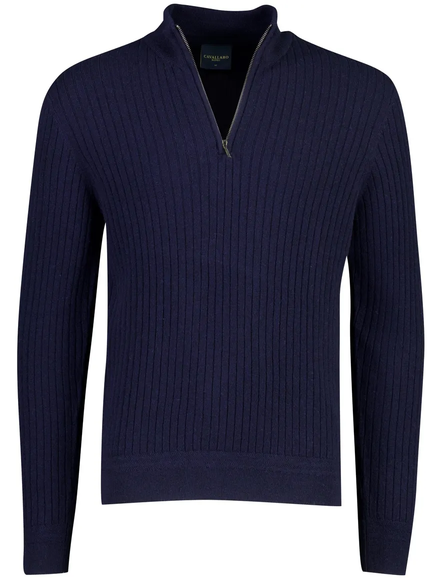Cavallaro half zip trui donkerblauw wol