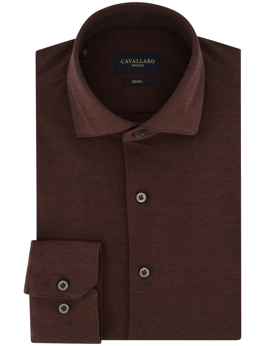 Cavallaro overhemd bruin gemeleerd jersey