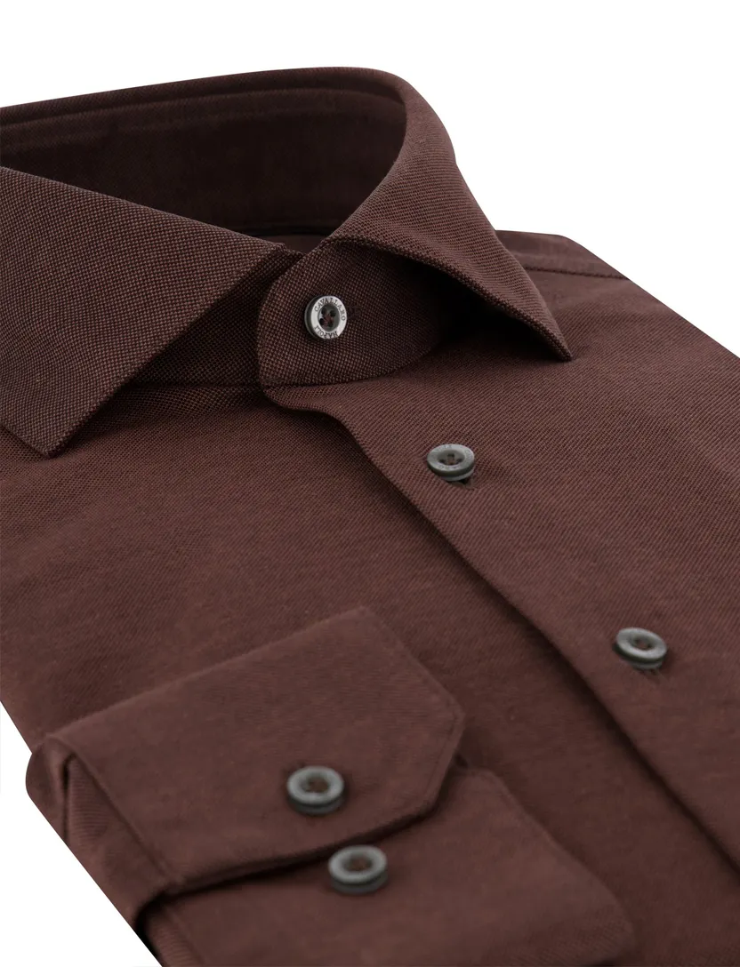 Overhemd Cavallaro bruin pique jersey