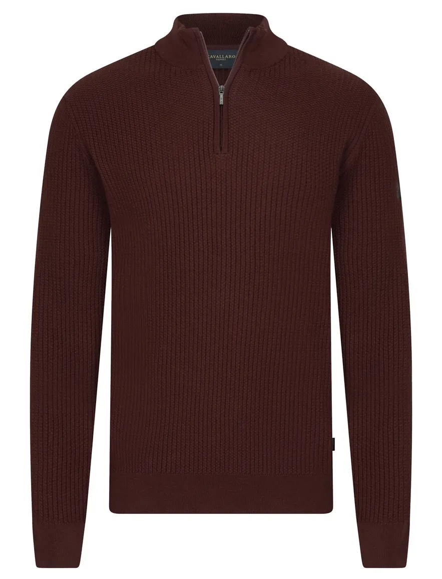 Cavallaro trui half zip bordeaux gebreid