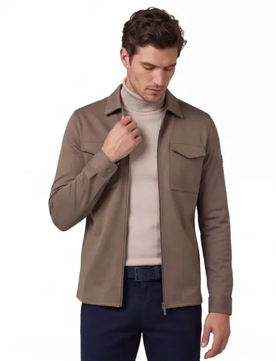 Cavallaro Cavallaro overshirt bruin taupe Zeradino Melange met borstzak