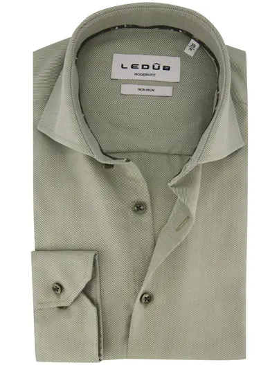 Ledub Overhemd Ledub Modern Fit groen katoen