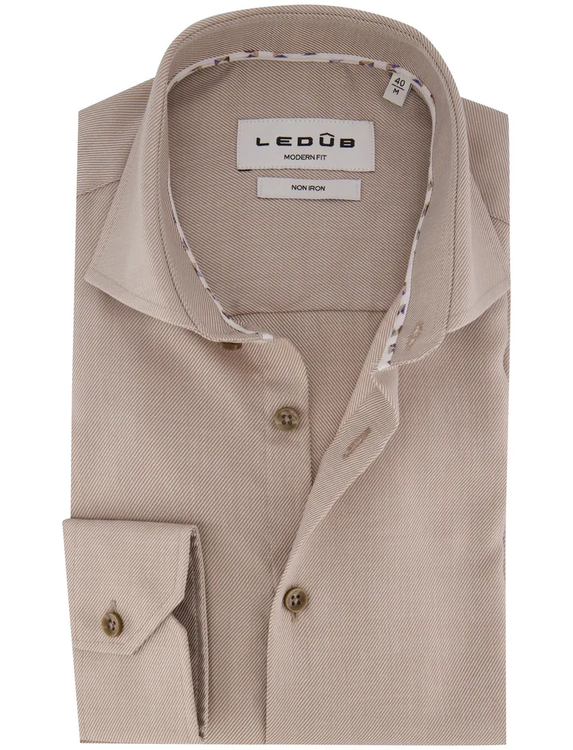Overhemden Ledub Modern Fit beige strijkvrij
